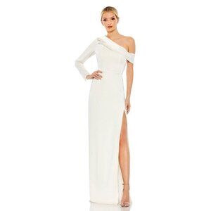 Mac Duggal Size 4 White 26726 Drop Shoulder Cocktail Wedding Long Gown Dress New